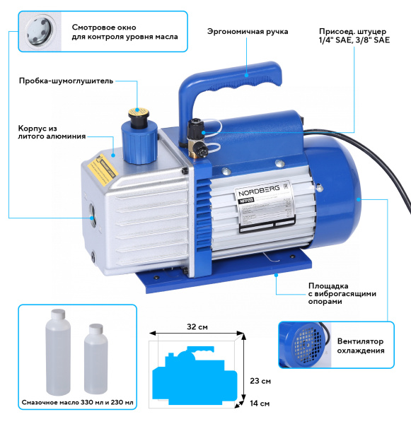 Вакуумный насос двухступенчатый, 128 л/мин NFP213